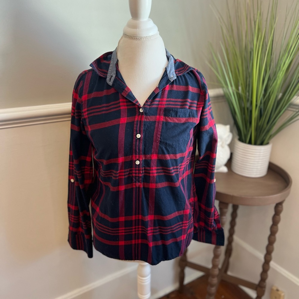 Women’s half button Tommy Hilfiger Plaid Shirt